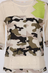 Vedi Minimalist 3/4 Kol Kamuflaj Desen Kadın Bluz - Günlük Şıklık